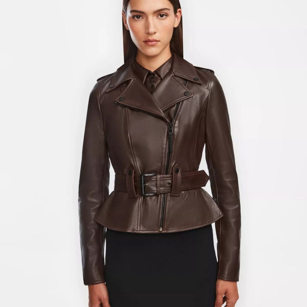 Rudsak Yeva lamb leather moto jacket dark brown espresso women's size XS